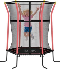 Trampolim infantil Ø 1,63 x 1,9 m com rede de segurança, porta com fecho de correr e 6 postes almofadados incluídos, vermelho e preto