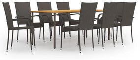 vidaXL 9 pcs conjunto de jantar para jardim vime PE castanho