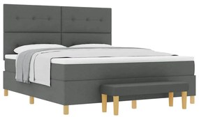 Cama Box Spring com Colchão e Banco Cinza Escuro 180x200 cm Tecido
