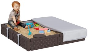 Caixa de Areia para Crianças Caixa de Areia Infantil Quadrada com Cobertura e Assentos para Exterior 119x119x22 cm Castanho escuro