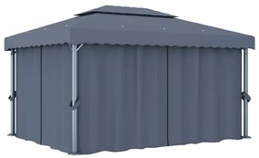 Gazebo com cortina 4x3 m alumínio antracite