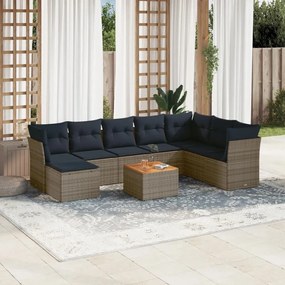 vidaXL 9 pcs conjunto sofás p/ jardim c/ almofadões vime PE cinzento