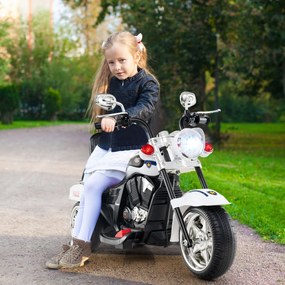 Moto estilo chopper Crianças a bateria 6V 91 x 48 x 64 cm com música, marcha à frente e atrás, experiência de condução realista Branca