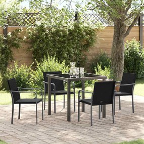 Conjunto de Jantar de Jardim com 5 Peças e Almofadas VidaXL em Rattan Preto