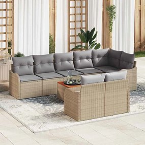 Conjunto de Sofá de Jardim vidaXL de 9 Peças com Almofadas Bege Rattan Poliéster Acácia