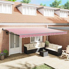 vidaXL Toldo Retrátil Automático Listrado Vermelho e Branco 500x300 cm