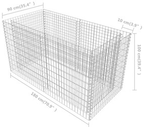 Canteiro elevado/cesto gabião 180x90x100 cm aço prateado