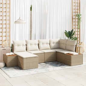 vidaXL Conjunto de Sofá de Jardim 6 Peças com Almofadas Bege Rattan Sintético Acácia