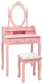 Conj. toucador com banco 75x69x140 cm madeira paulownia rosa