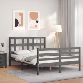 Estrutura de cama de casal c/ cabeceira madeira maciça cinzento
