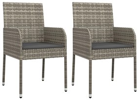 3 pcs conjunto de jantar p/ jardim c/ almofadões vime PE cinza