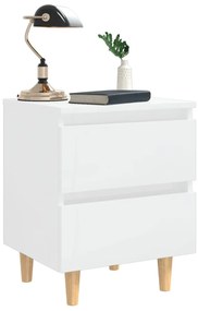 Mesas cabeceira 2 pcs pernas pinho 40x35x50 cm branco brilhante