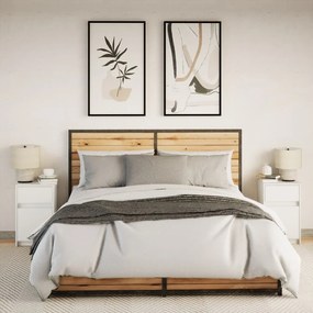 Mesas de cabeceira c/ luzes LED 2 pcs derivados madeira branco