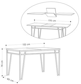 Mesa de Jantar Extensível "Pal" – 132-170x80x76 cm – Moka Claro - Desi