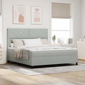 Cama Box Spring vidaXL com Colchão e Luz LED Cinza Claro 180x200 cm Veludo