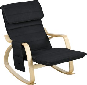 Cadeira de baloiço relaxante basculante para amamentação com apoio para os pés ajustável, bolso lateral e apoio para a cabeça, preta
