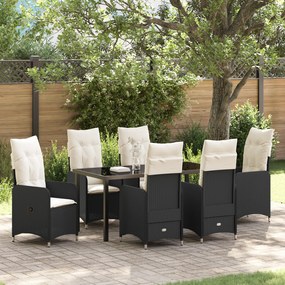 vidaXL Conjunto de Jantar de Jardim de 7 Peças com Almofadas em Preto Rattan de Polipropileno
