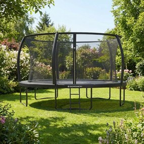Trampolim de 427 cm de diâmetro com rede de segurança e varas curvas, preto