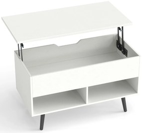 Mesa de centro com tampo elevável 80 x 40 x 46 cm, compartimento oculto e 2 prateleiras para sala de estar Branco