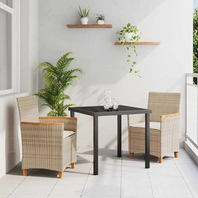 vidaXL Conjunto de Jantar de Jardim com Almofadas em Vime PE Bege