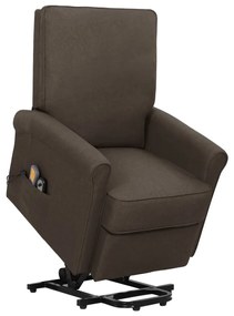 vidaXL Poltrona elevatória de massagens tecido castanho-escuro