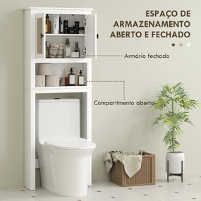 Móvel sobre Sanita Armário sobre Sanita com 2 Portas com Frente em Vime Compartimento e Prateleira Ajustável 60x19,5x160 cm Branco