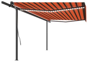 vidaXL Toldo retrátil manual com LEDs 5x3 m laranja e castanho