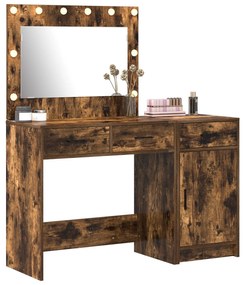 Conjunto de Mesa de Maquiagem de 2 Peças com LED em Carvalho Fumê de M