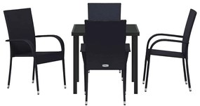 Conjunto de Jantar para Jardim 5 pcs Preto Rattan de PE