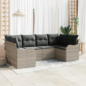Conjunto de Sofá de Jardim vidaXL de 6 Peças com Almofadas Cinza Claro Rattan