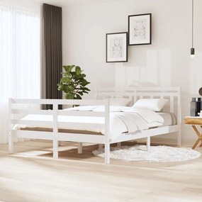 vidaXL Estrutura de cama casal 135x190 cm madeira maciça branco