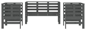 3 pcs conjunto lounge de jardim madeira de pinho maciça cinza