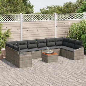 Conjunto de Sofá de Jardim com 11 Peças e Almofadas Cinzas