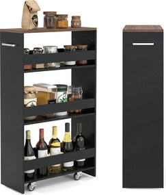 Carrinho de Arrumação Estreito para Cozinha, 47,5 x 20 x 80,5 cm, 4 Prateleiras, Castanho+Preto