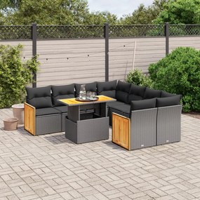 9 pcs conjunto de sofás p/ jardim c/ almofadões vime PE preto