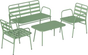Outsunny Conjunto de Jardim Exterior em Aço 4 Peças, Sofá 2 Lugares, 2 Poltronas, Mesa de Centro, Ripado, 112x60x75cm, Verde | Aosom Portugal