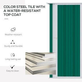 Abrigo de Jardim 142x84x189cm Abrigo de Jardim de Aço Galvanizado com Porta Fechadura e Orifícios de Drenagem para Armazenamento de Ferramentas Verde