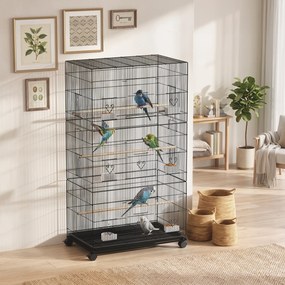 Gaiola para Aves, 77 x 46,5 x 141 cm, com Rodas, Preto