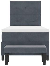 Cama Box Spring com Colchão e Banco Cinza Escuro 90x200 cm Veludo