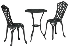 Conjunto de Bistro de Jardim de 3 Peças vidaXL Preto em Alumínio Fundi