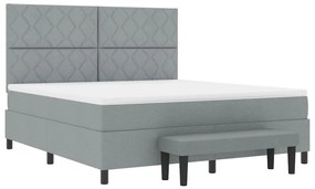 Cama Box Cinza Claro com Colchão e Banco 180x200 cm Tecido