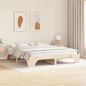 Cama 200x200 cm de Madeira de Pinho Sólido