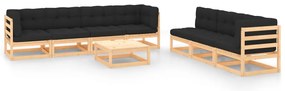 8 pcs conjunto lounge de jardim c/ almofadões pinho maciço