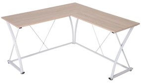 Vinsetto Secretária de Canto Mesa de Computador em Forma de L com Estrutura de Aço 142x142x76cm Natural e Branco