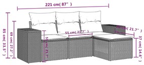 4 pcs conj. sofás jardim c/ almofadões vime PE cinzento-claro