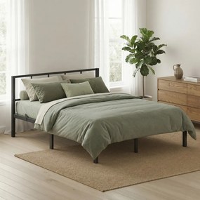 Cama de metal 160 x 200 cm, estrutura de cama robusta com cabeceira e base de ripas, (COLCHÃO NÃO INCLUIDO) Preta