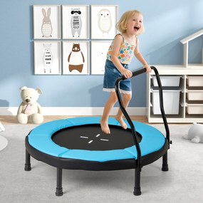 Trampolim infantil 102 cm ou de fitness para interior/exterior com barra em espuma e colchão de segurança para crianças Azul
