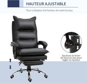 Cadeira de escritório, ergonómica em couro sintético com assento largo e almofadado, encosto reclinável, altura ajustável, braços e apoio para os pés