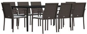 9 pcs conjunto de jantar p/ jardim com almofadões vime PE e aço