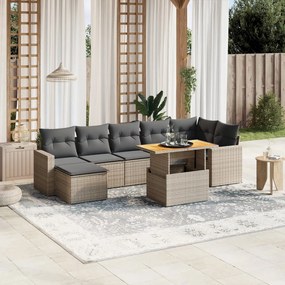 vidaXL 8 pcs conjunto sofás de jardim c/ almofadões vime PE cinzento